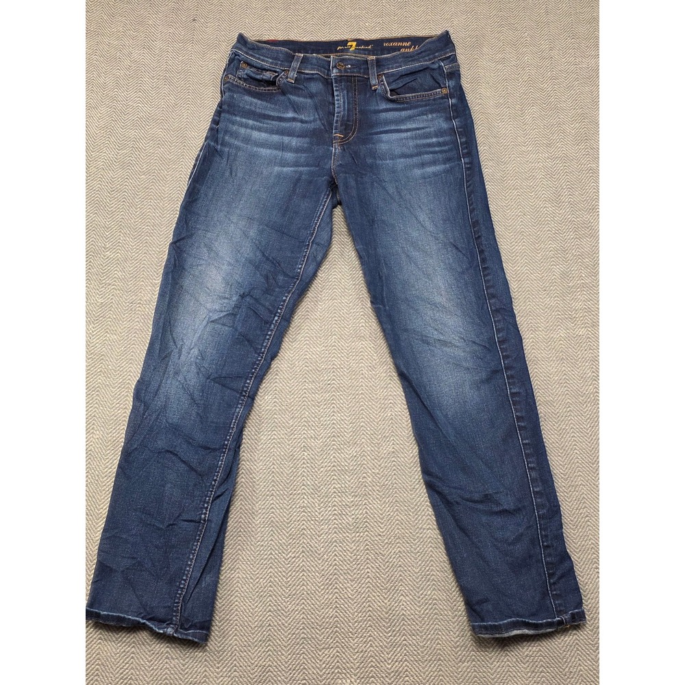 7 For All Mankind Roxanne Ankle Jeans Dark‎ Wash Blue Slim Straight Size 27